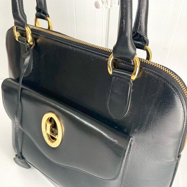 anb レオナール LEONARD ハンドバッグ 黒 ゴールド金具 鍵付き キー 