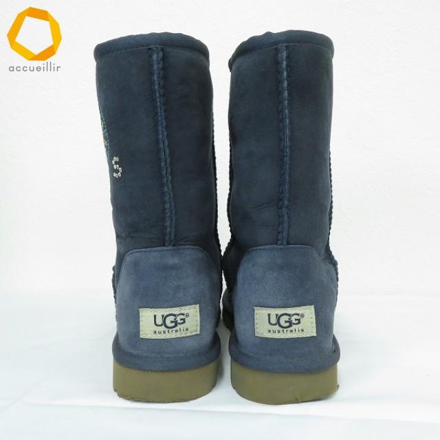 ws アグ UGG ブーツ ムートン ショート 25.0 紺系 マルチ ライン