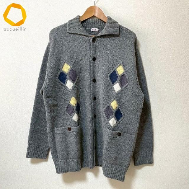 美品 Papas パパス ニット カーディガン グリーン ポケット ウール M wnc パパス Papas カーディガン L グレー マルチ ニット アーガイル