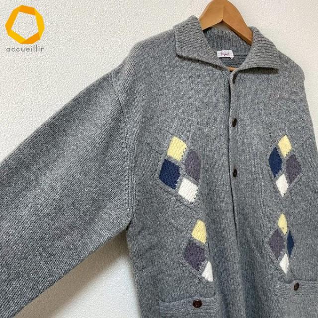 wnc パパス Papas カーディガン L グレー マルチ ニット アーガイル