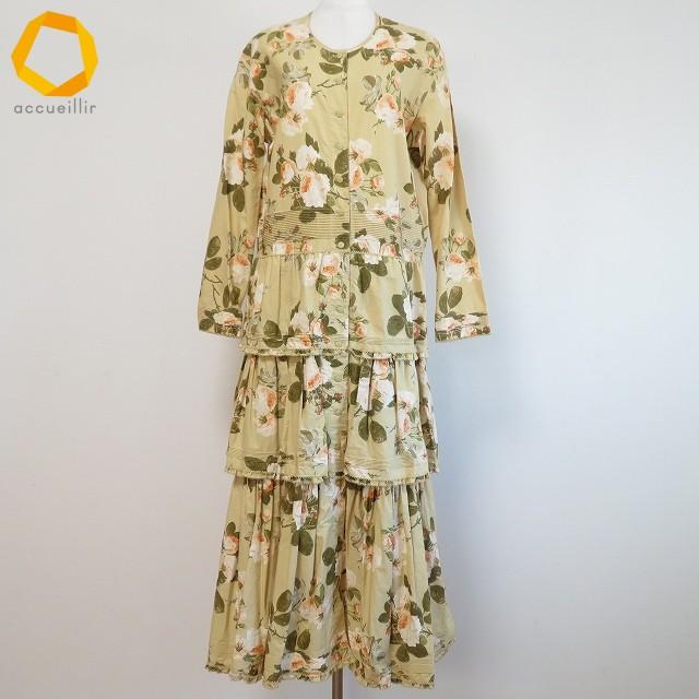 #akc ワンダフルワールド WONDERFUL WORLD KANEKO ISAO ワンピース ベージュ系 花柄 バラ ティアード ロング レディース [970554] | 