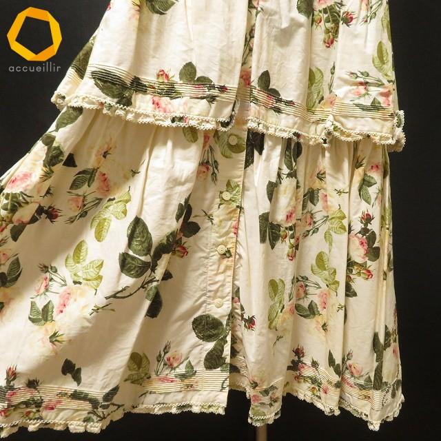 #skc ワンダフルワールド WONDERFUL WORLD KANEKO ISAO ワンピース アイボリー 緑 バラ柄 花柄 ティアード ロング レディース [970557] |  | 03