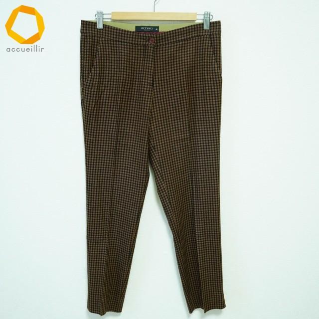 #wnc エトロ ETRO パンツ 40 黒 茶 チェック イタリア製 センタープレス レディース [975494] | 