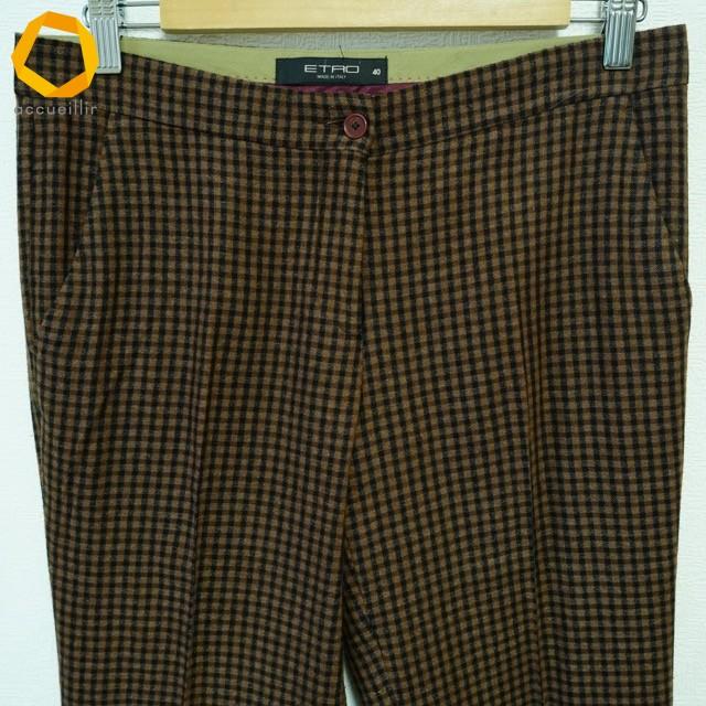 #wnc エトロ ETRO パンツ 40 黒 茶 チェック イタリア製 センタープレス レディース [975494] |  | 02