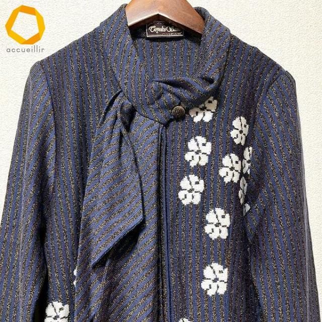 専用 斎藤都世子　ニット　濃紺ドット　上着裾フレアー　スーツ wnc サイトウトヨコ 斉藤都世子 セットアップ パンツ 紺 ニット