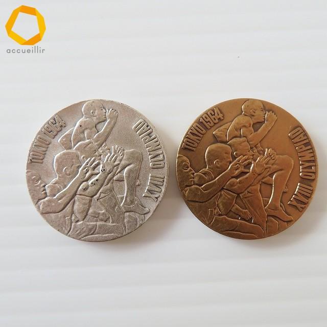 【美品】1964年 東京オリンピック記念 銀メダル・銅メダル ⑨ anze 東京オリンピック 1964年 記念メダル シルバー 銅 925 丹銅 2枚