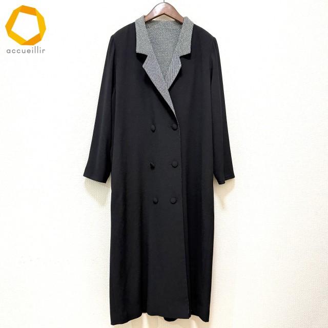 anc シセンドウ 詩仙堂 BY HITOSHI コート 黒 白 ちりめん 鹿の子柄