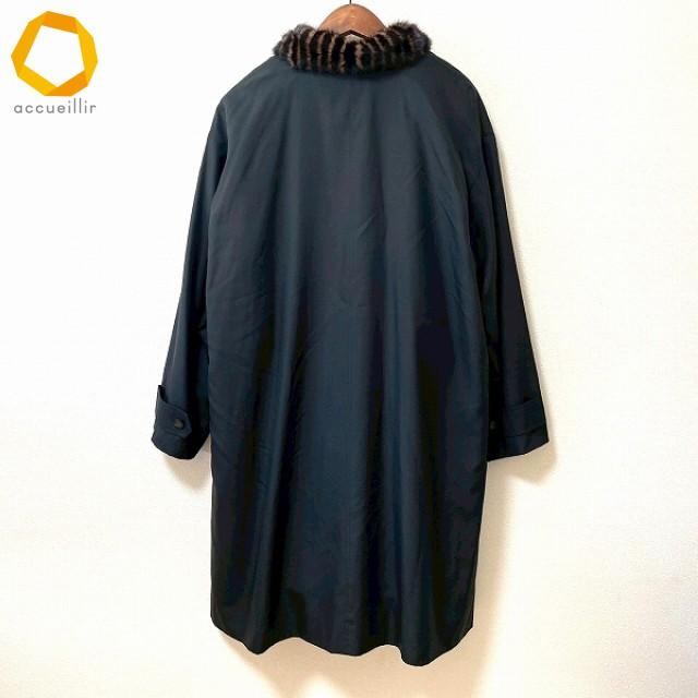 wnc レリアン Leilian コート 11 黒 シルク ステンカラーコート ミンク 