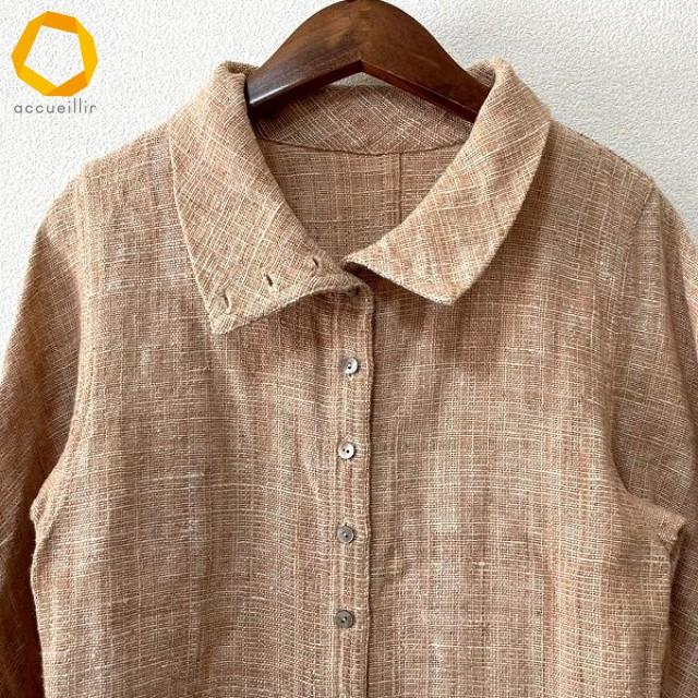 レディース うさとの服USAATOノーカラー 長袖シャツベージュカラー