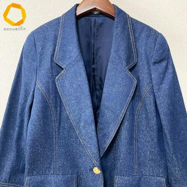 Leonard レオナール 綿入り シルクウール ジャケット Lサイズ anc レオナール LEONARD セットアップ ツーピース 15 青系 デニム調