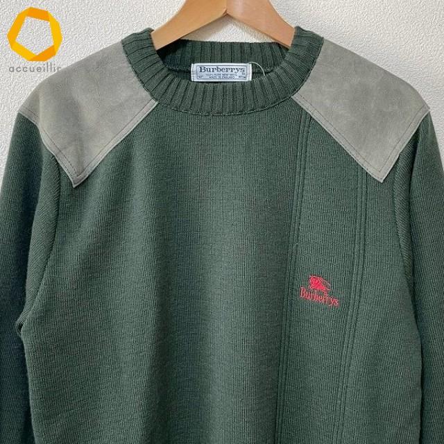 wnc バーバリー BURBERRY ニット・セーター 42 緑 ヴィンテージ レザー