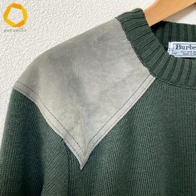 wnc バーバリー BURBERRY ニット・セーター 42 緑 ヴィンテージ レザー