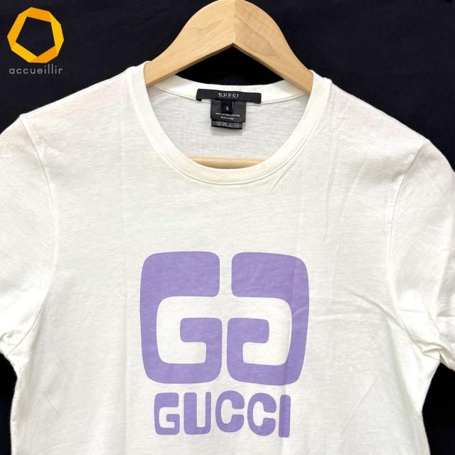 sxc グッチ GUCCI Tシャツ S 白 紫 半袖 カットソー ロゴプリント