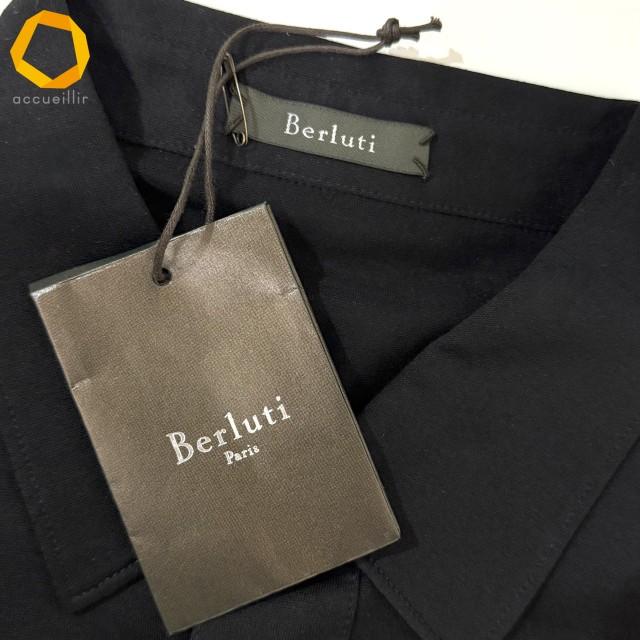 ベルルッティ　レザーロゴ　ポロシャツ snc ベルルッティ Berluti ポロシャツ R48 黒 半袖 ロゴ 刺繍 タグ付き