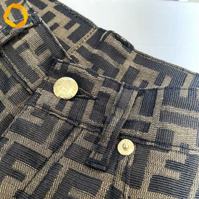 フェンディ FENDI jeans パンツ 42 茶 こげ茶 ズッカ柄 FF 金ボタン