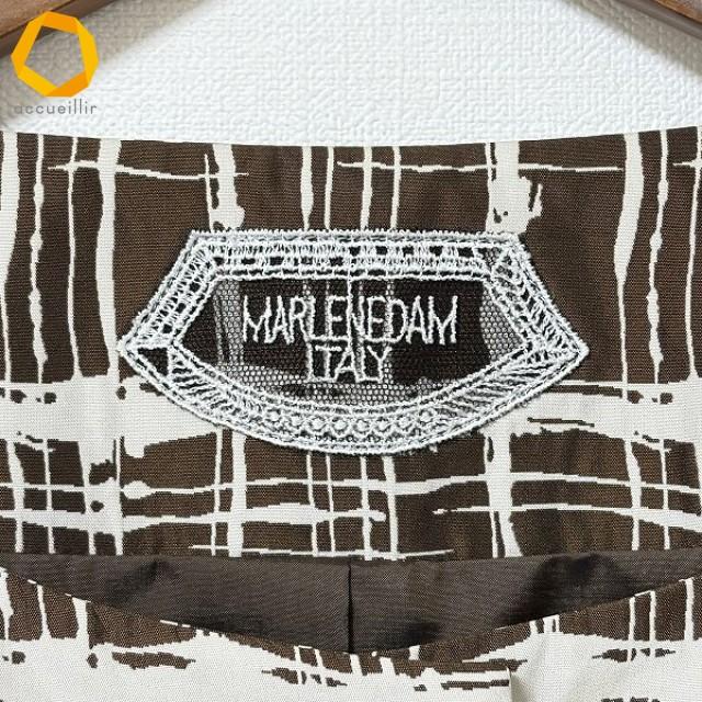 anc マーレンダム MARLENEDAM コート 42 茶 ノーカラー 光沢 チェック