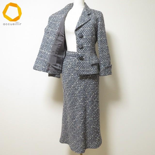 マギーのクリーム系高級ツイードスーツ wxc イネス ignes 銀座マギー スカートスーツ セットアップ ツーピース