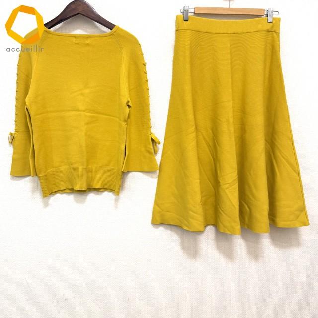 anc モガ MOGA セットアップ 2 黄色 ツーピース ニット リボン レース