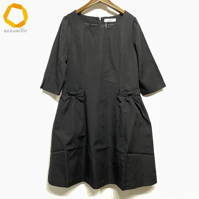 #anc ギャラリービスコンティ GALLERY VISCONTI ワンピース 3 黒 リボン 五分袖 タグ付き 美品 レディース [982408] | 