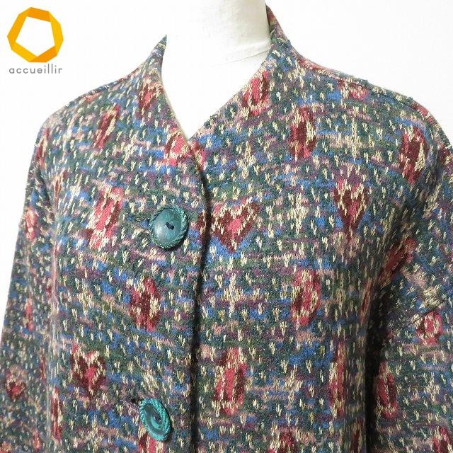 wnc ミッソーニ MISSONI コート ニット L 緑 紫 青 ピンク ハイネック 