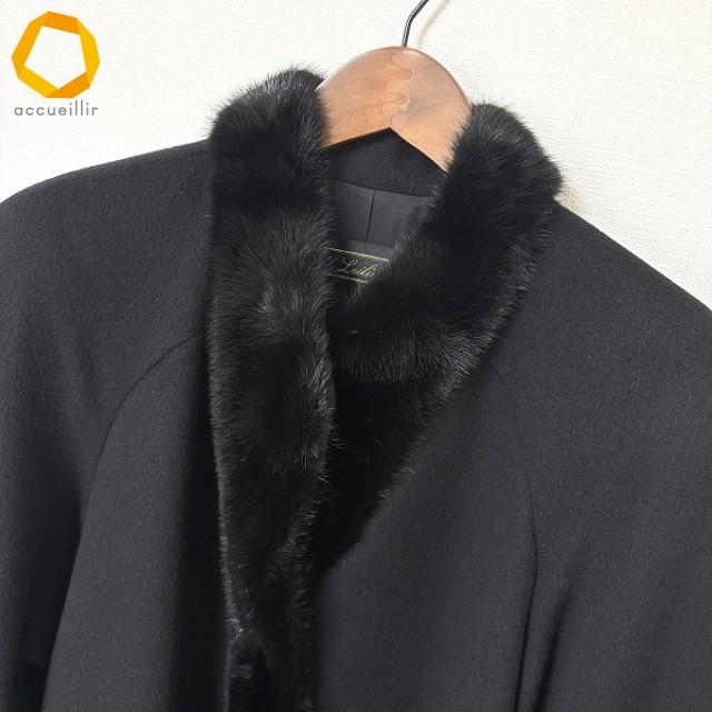wnc レリアン Leilian コート 9 黒 カシミヤ ミンク ファー 美品