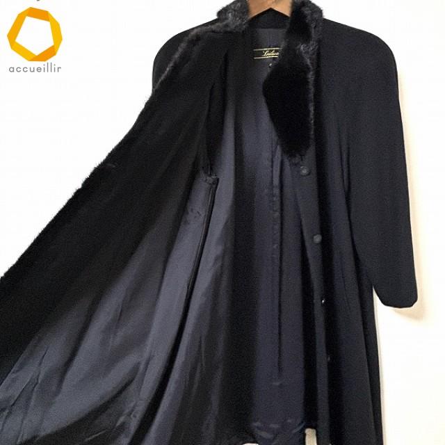 wnc レリアン Leilian コート 9 黒 カシミヤ ミンク ファー 美品
