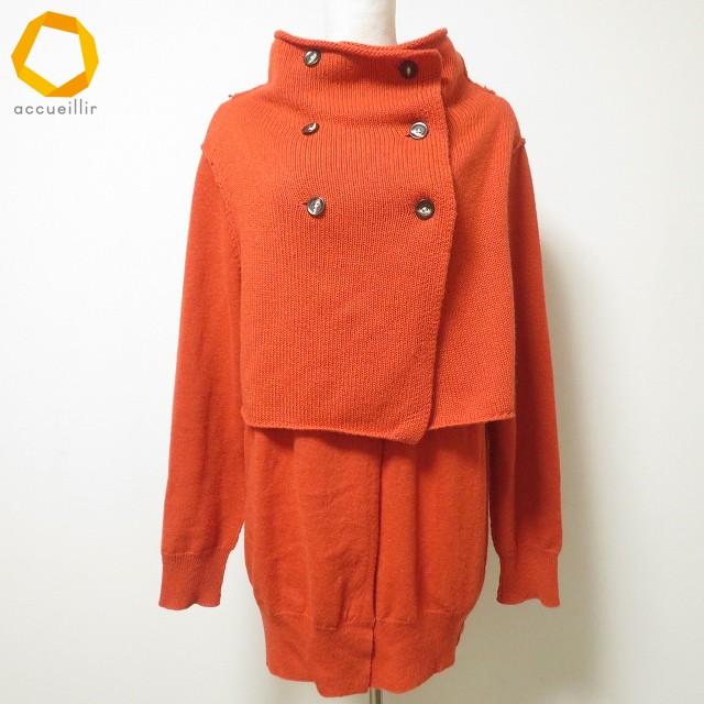 ヒロコビス ニットカーディガン ウール 11 オレンジ 長袖 アシンメトリー wnc ヒロコビス HIROKO BIS カーディガン ニット 11 オレンジ 重ね着風