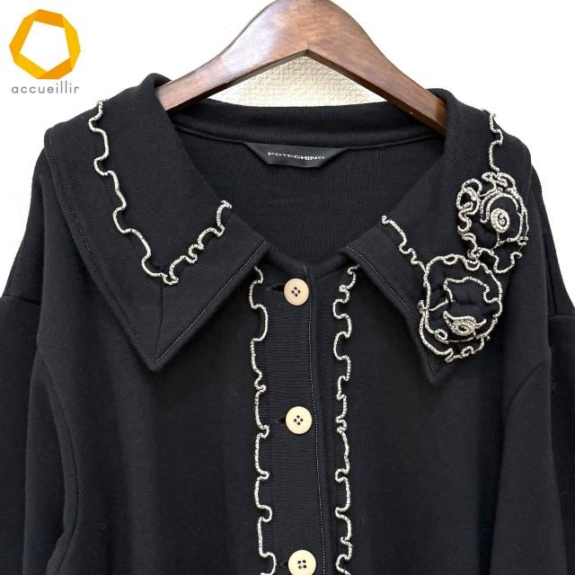 anc ポテチーノ potechino ジャケット 黒 ベージュ ニット フリル 花 