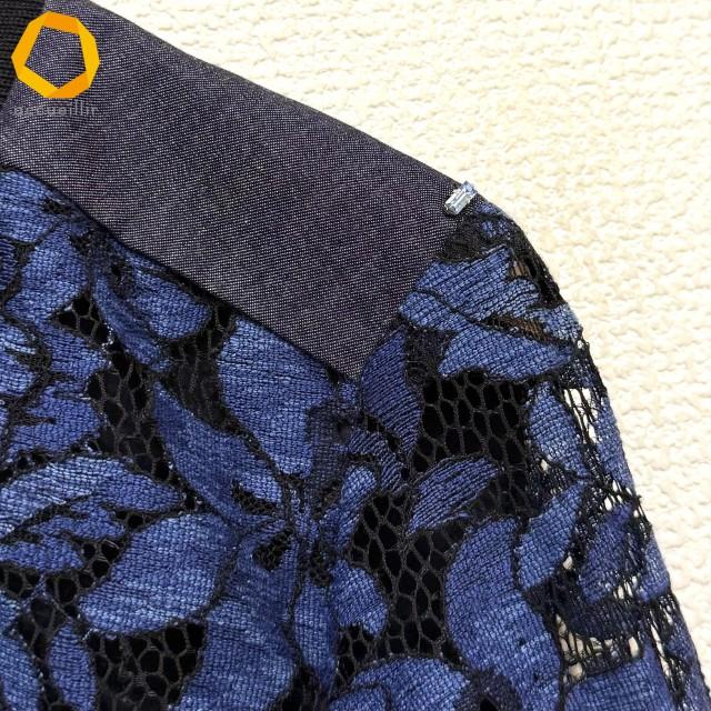 #anc マックスマーラ Maxmara SPORTMAX ワンピース S 青 黒 グレー 総レース 花柄 ビジュー 切替 異素材 デニム調 ...