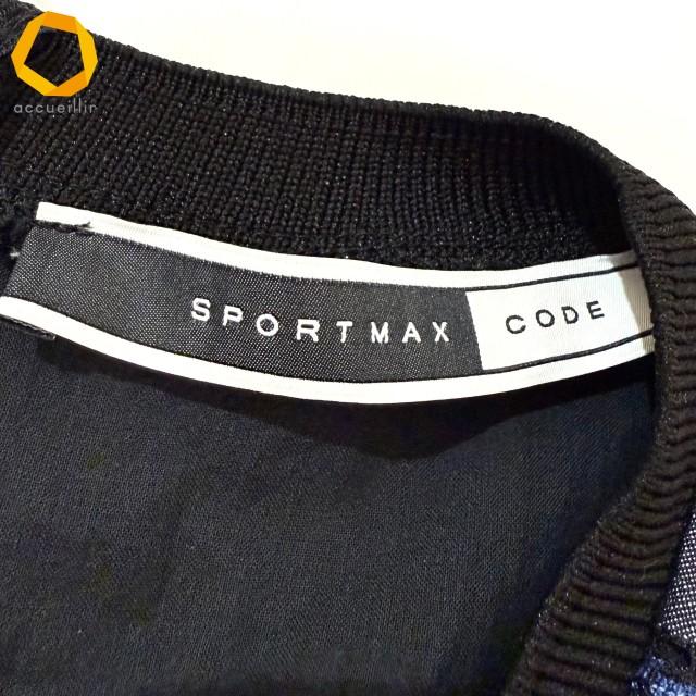 #anc マックスマーラ Maxmara SPORTMAX ワンピース S 青 黒 グレー 総レース 花柄 ビジュー 切替 異素材 デニム調 ...