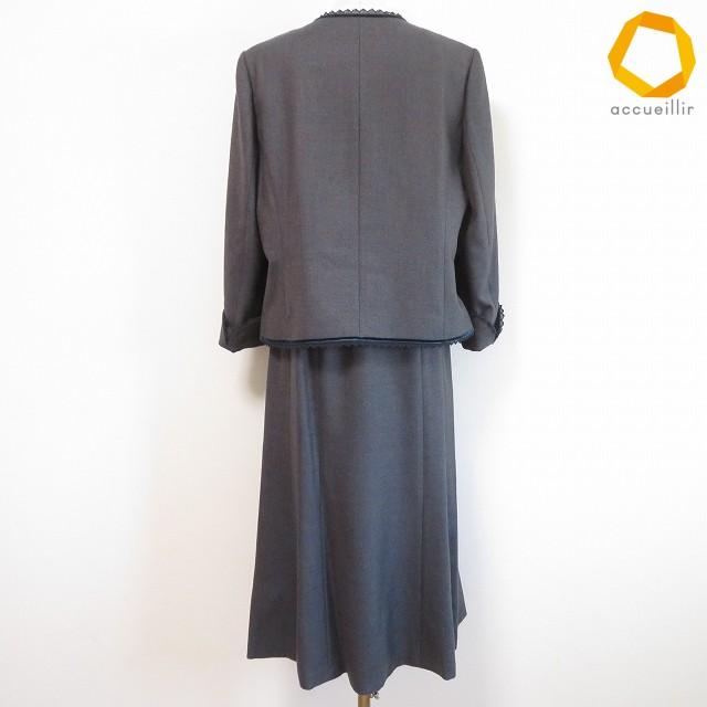 anc レリアン Leilian セットアップ スカートスーツ 13+ 茶 青 ノー