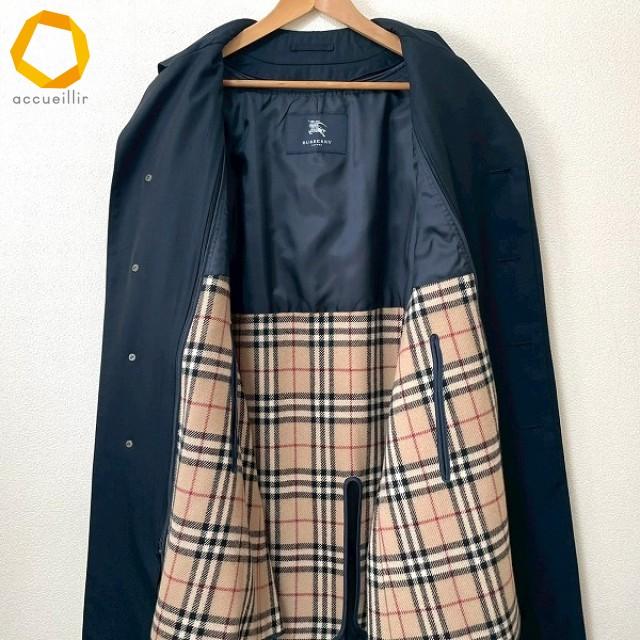 anc バーバリー BURBERRY LONDON コート 濃紺 ステンカラー チェック