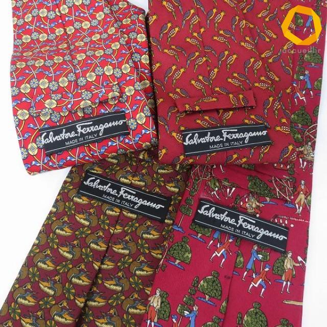 ae フェラガモ Ferragamo ネクタイ 4本 セット エンジ系 貴族柄 花柄