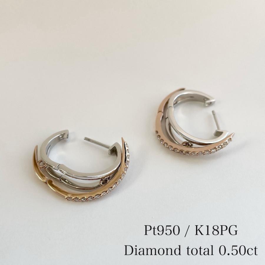 地金 フープ ピアス プラチナ 18金 ピンクゴールド ダイヤモンド