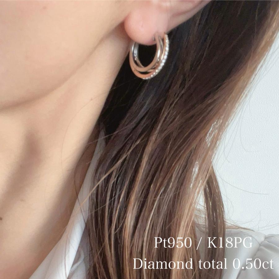 地金 フープ ピアス プラチナ 18金 ピンクゴールド ダイヤモンド