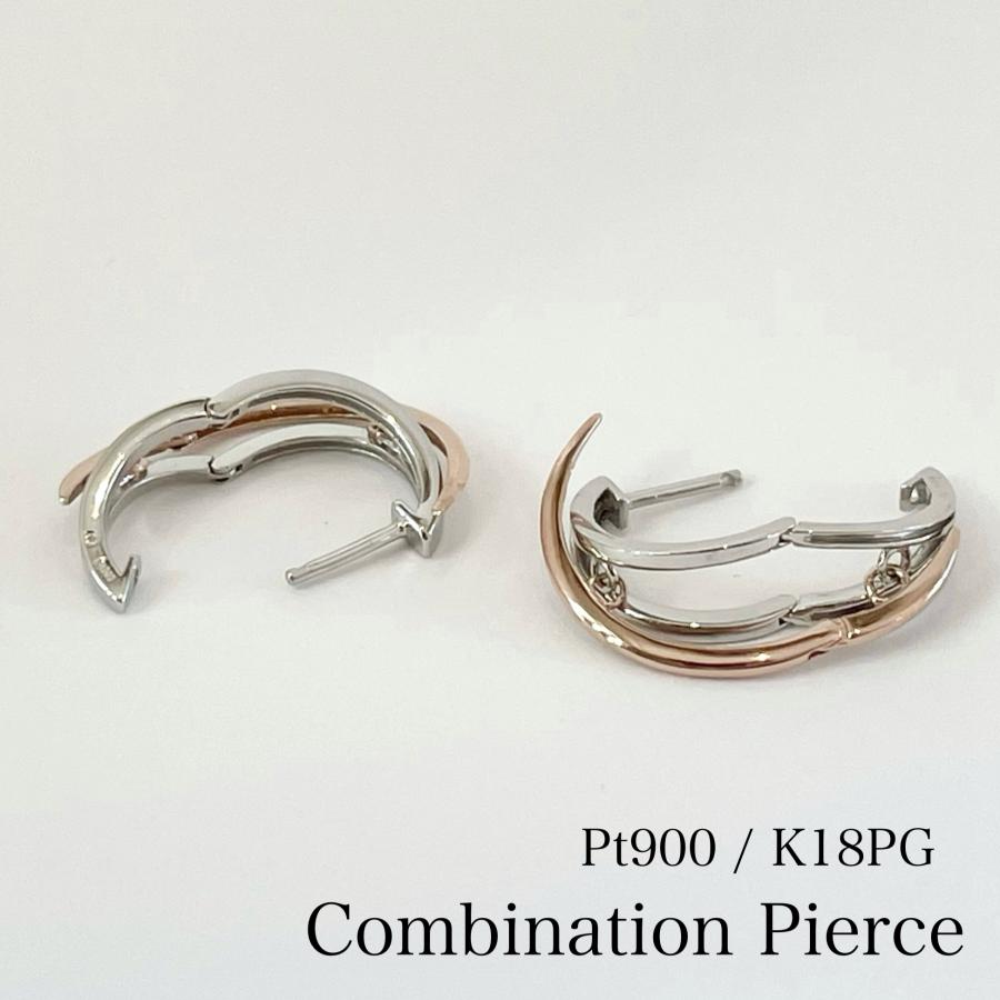 地金 ピアス プラチナ 18金 ピンクゴールド フープ コンビネーション