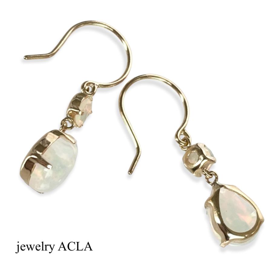 K1818金 誕生石 ピアス オパール 10月誕生石 フックピアス 揺れる