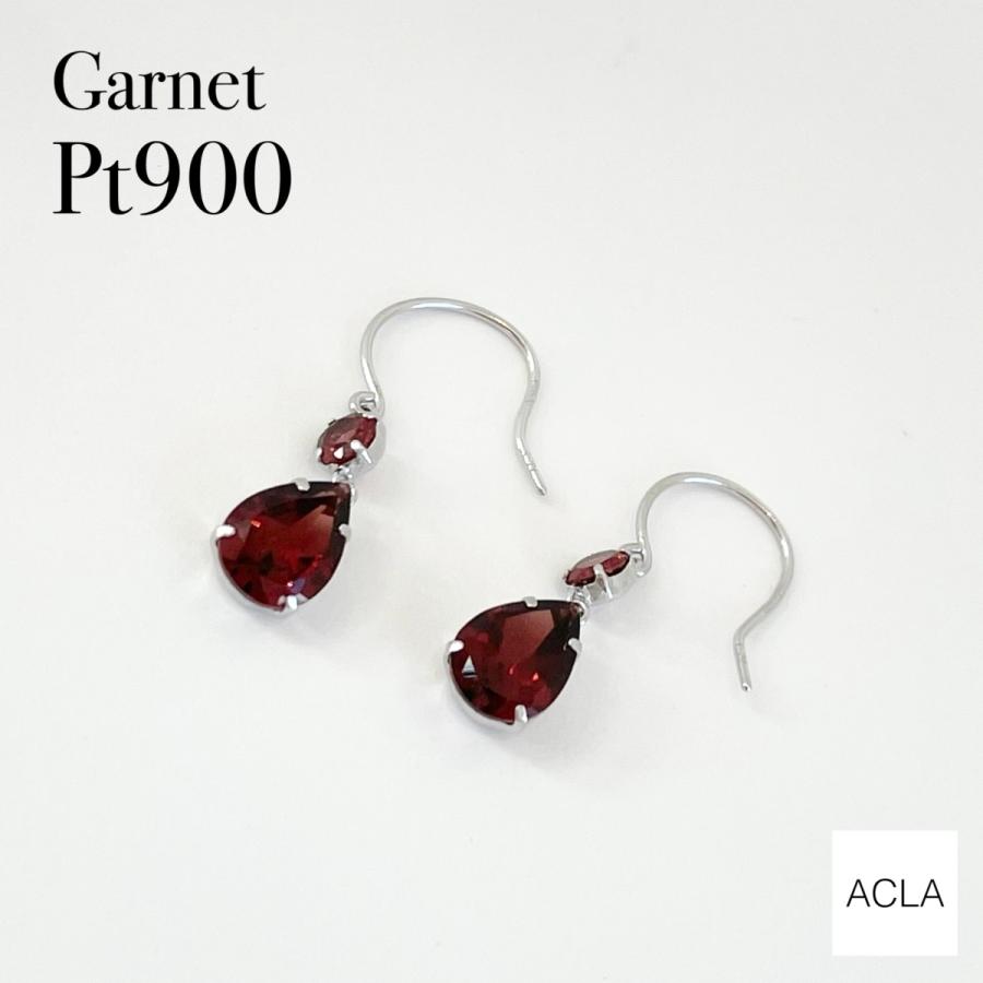 ガーネット ピアス プラチナ フックのピアス ペアシェイプ ぶら下がり