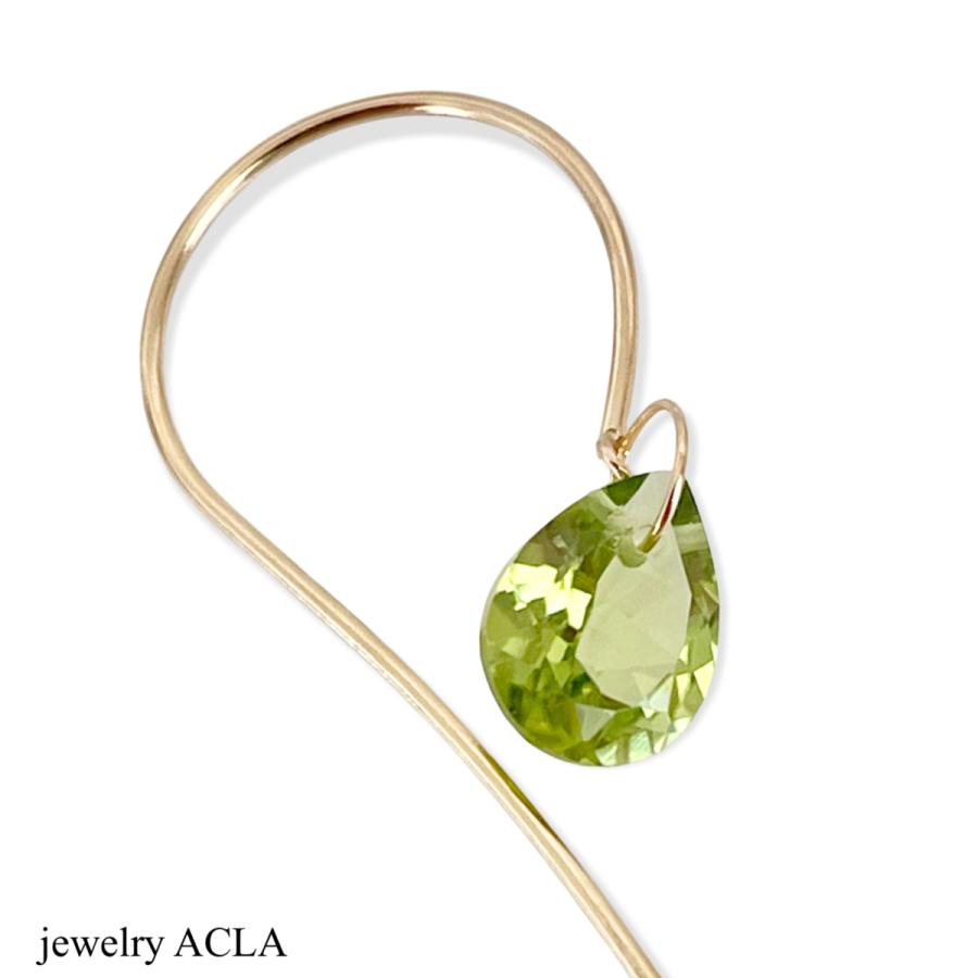 ペリドット ピアス 18金 K18 イエローゴールド アメリカンフック 8月