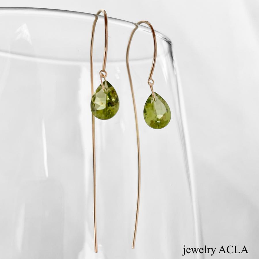ペリドット ピアス 18金 K18 イエローゴールド アメリカンフック