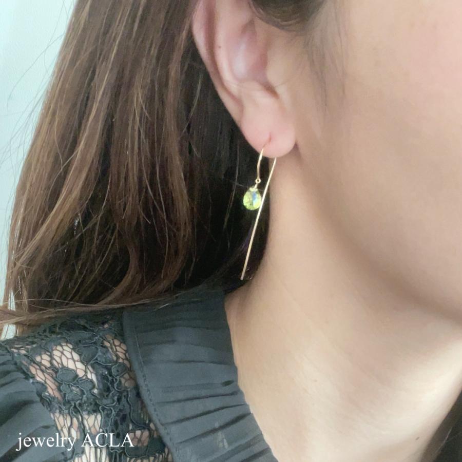 ペリドット ピアス 18金 K18 イエローゴールド アメリカンフック 8月