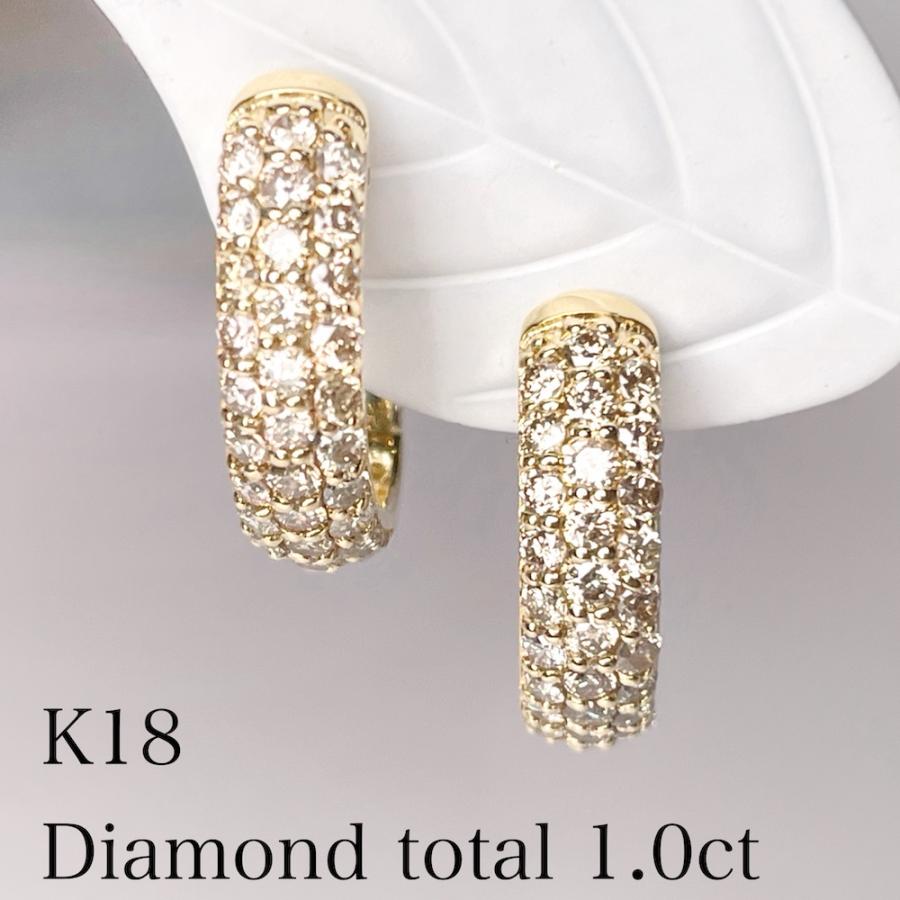 ダイヤモンド フープ ピアス K18 18金 1ct パヴェ レディース 中折れ
