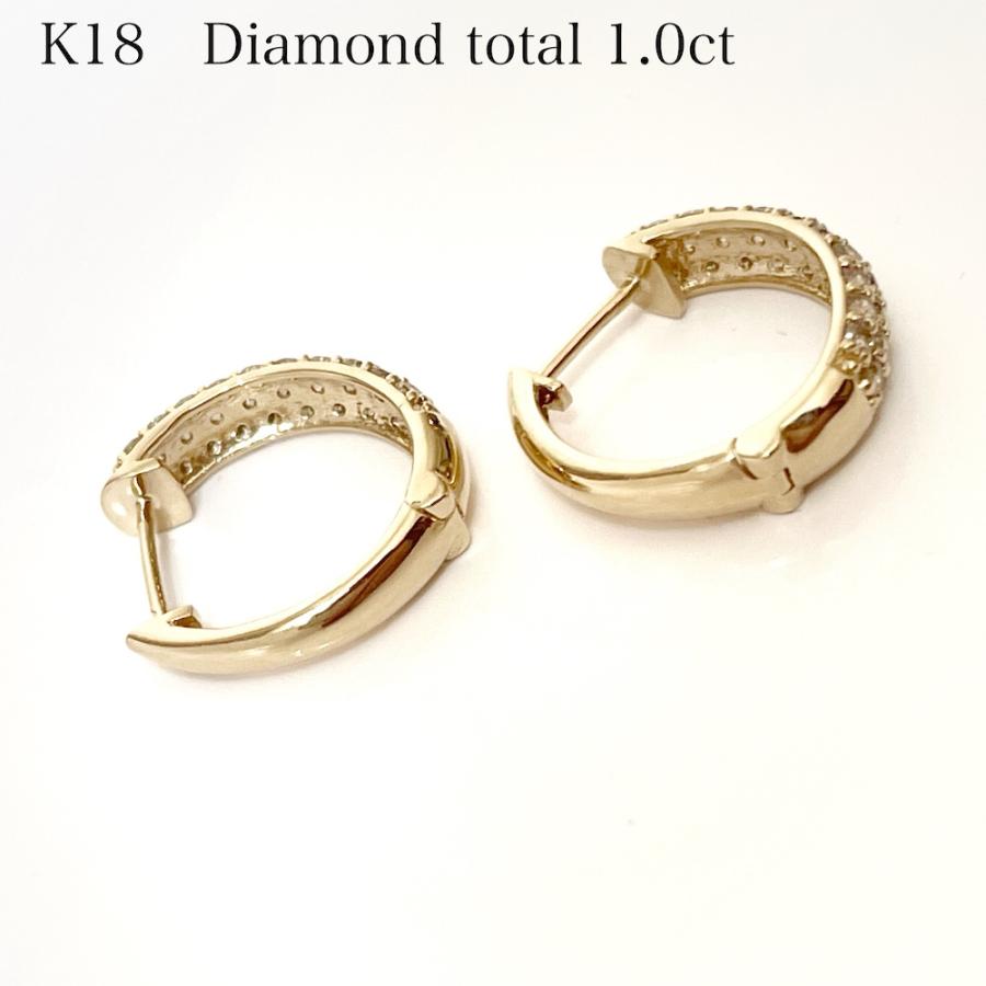 ダイヤモンド フープ ピアス K18 18金 1ct パヴェ レディース 中折れ
