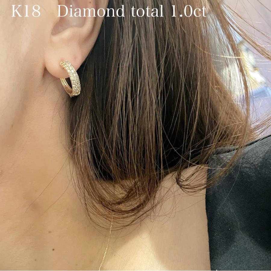 【SALE】K18WG フープ ピアス パヴェ ダイヤモンド 18金 美品 ダイヤモンド フープ ピアス K18 18金 1ct パヴェ レディース 中折れ