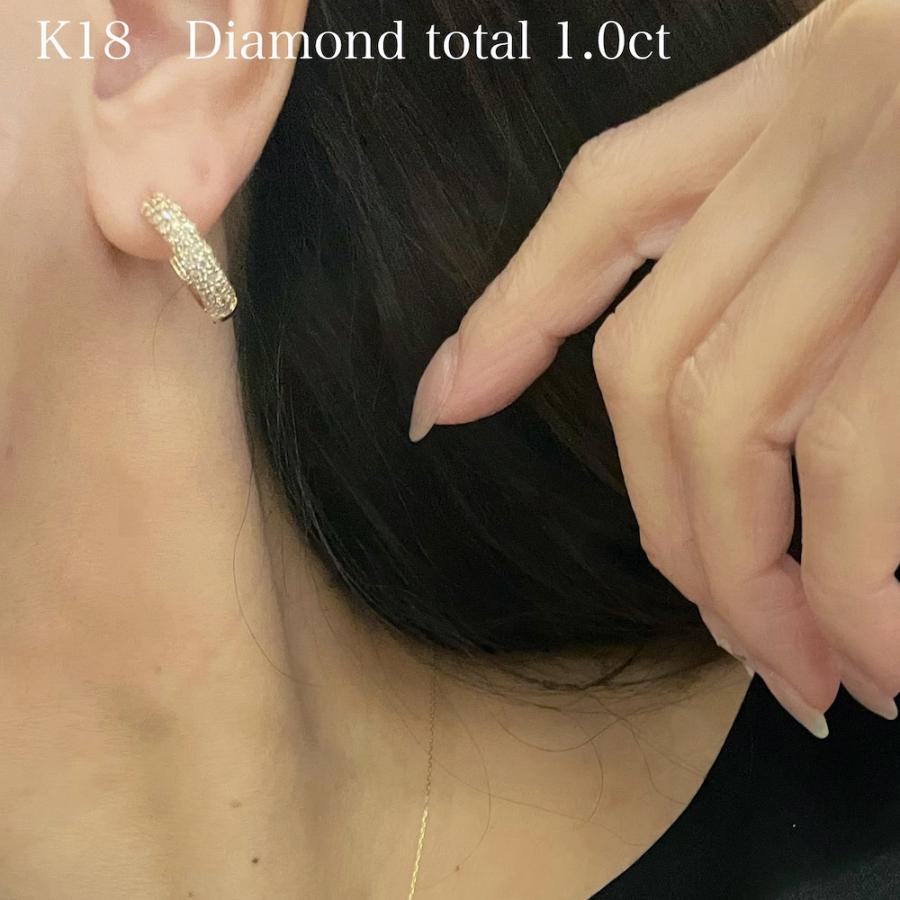 ダイヤモンド フープ ピアス K18 18金 1ct パヴェ レディース 中折れ