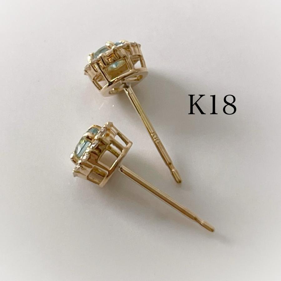 ブルージルコン ダイヤモンド ピアス 18金 K18 スタッド 取り巻き