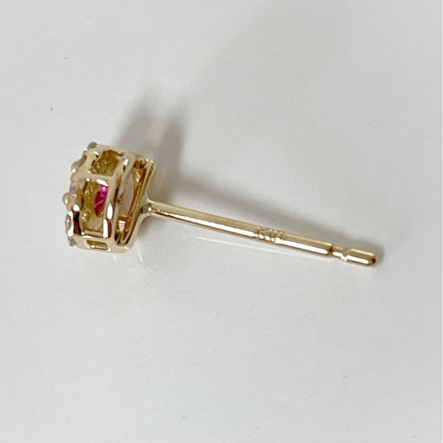 ルビー  ダイヤモンド　ピアス  18金　K18 スタッド　取り巻きピアス   レディース  7月 誕生石 誕生日 色石 記念日 プレゼントの画像