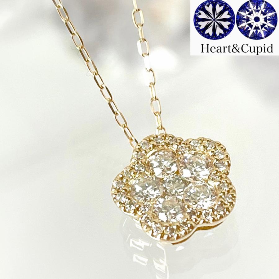 フラワー ネックレス １８金 ダイヤモンド 0.5ct ハートアンド