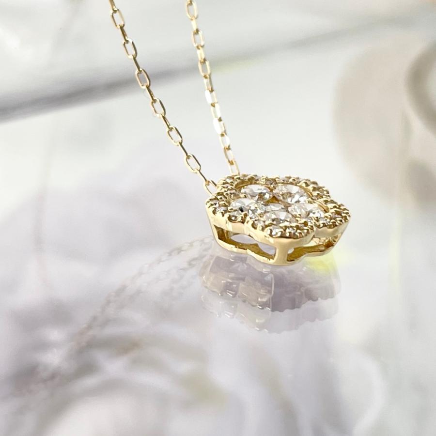 幸運の蓮の花モチーフ ダイヤモンド K18 YG ペンダント ネックレス 鑑別