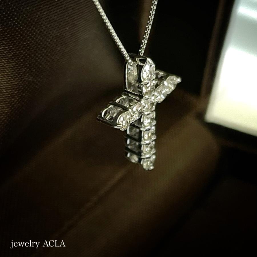 クロス ネックレス プラチナ ダイヤモンド 十字架 ペンダント 0.3ct 